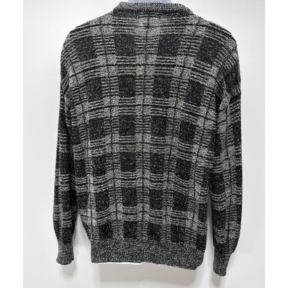 Vintage 90's Knightsbridge Black Gray Geometric Acrylic Sweater Men's XL - Picture 2 of 4